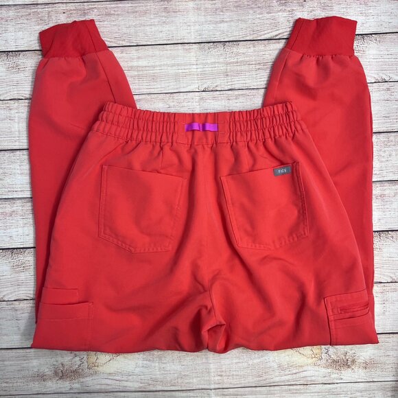 FIGS Red Jogger Scrub Pants Women's Medium Cargo Zip Pocket Tapered Ribbed Cuff - Picture 2 of 9